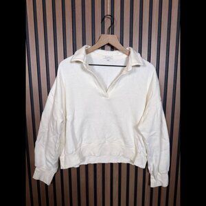 Z Supply Sweater Large Womens Ivory Fleece Collared Long Sleeve Cotton